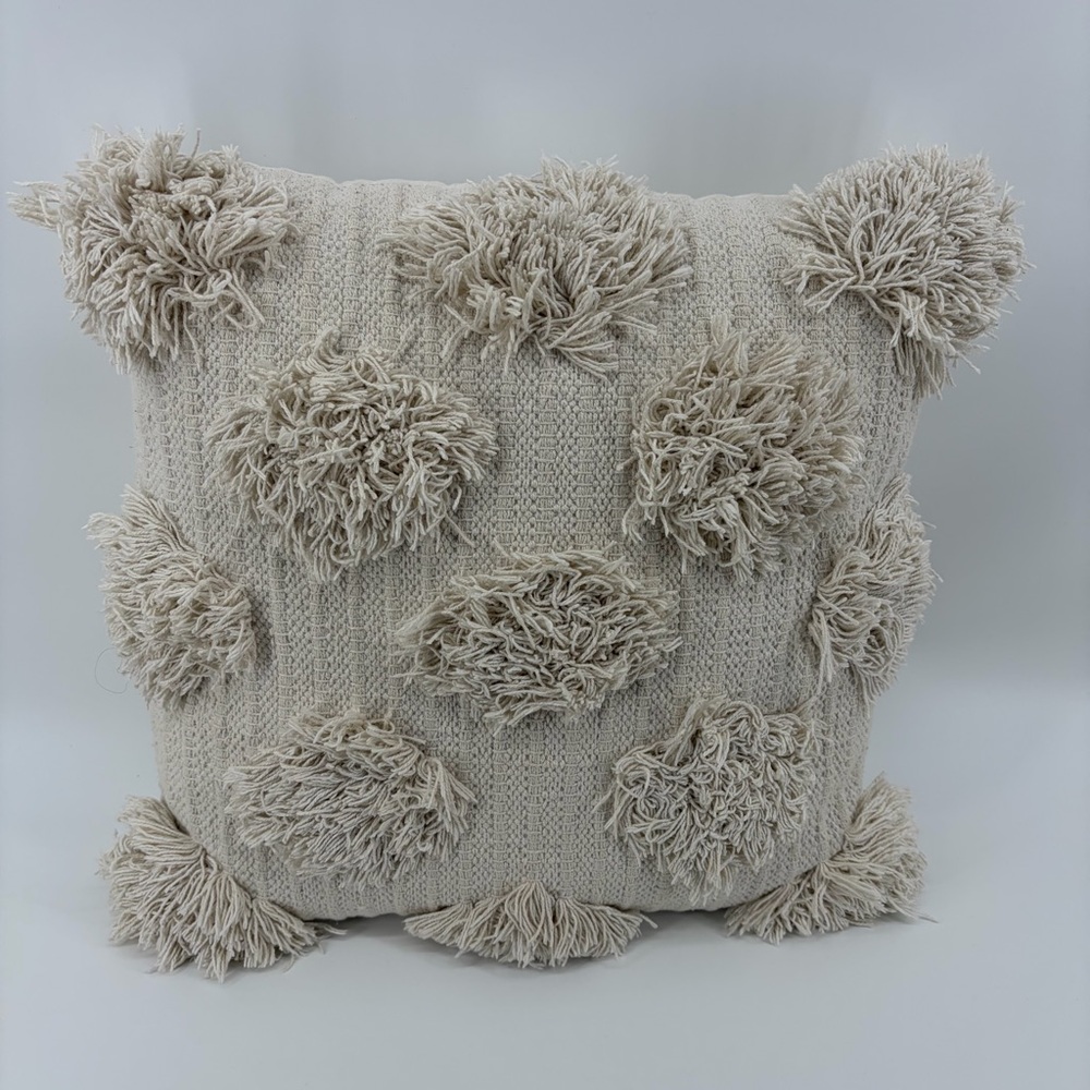 Barrio Shaggy Dot‎ Fringe Pillow 18" Textured Cream Throw Pillow